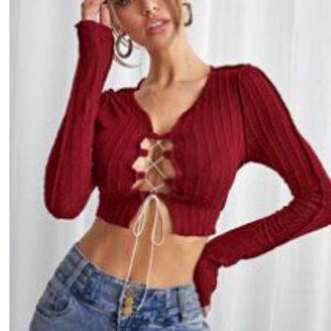 Cable Knit Lace Up Cropped Top